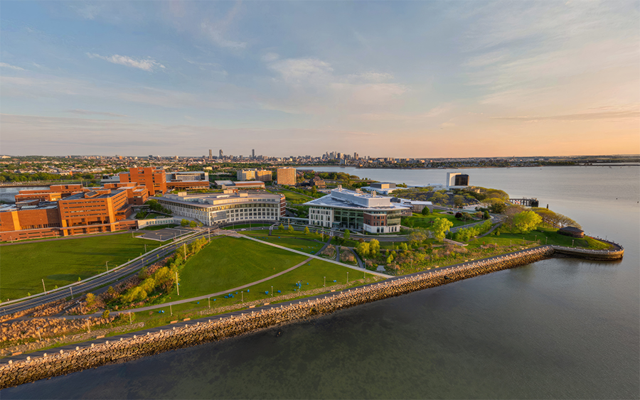 UMass Boston aerial from water